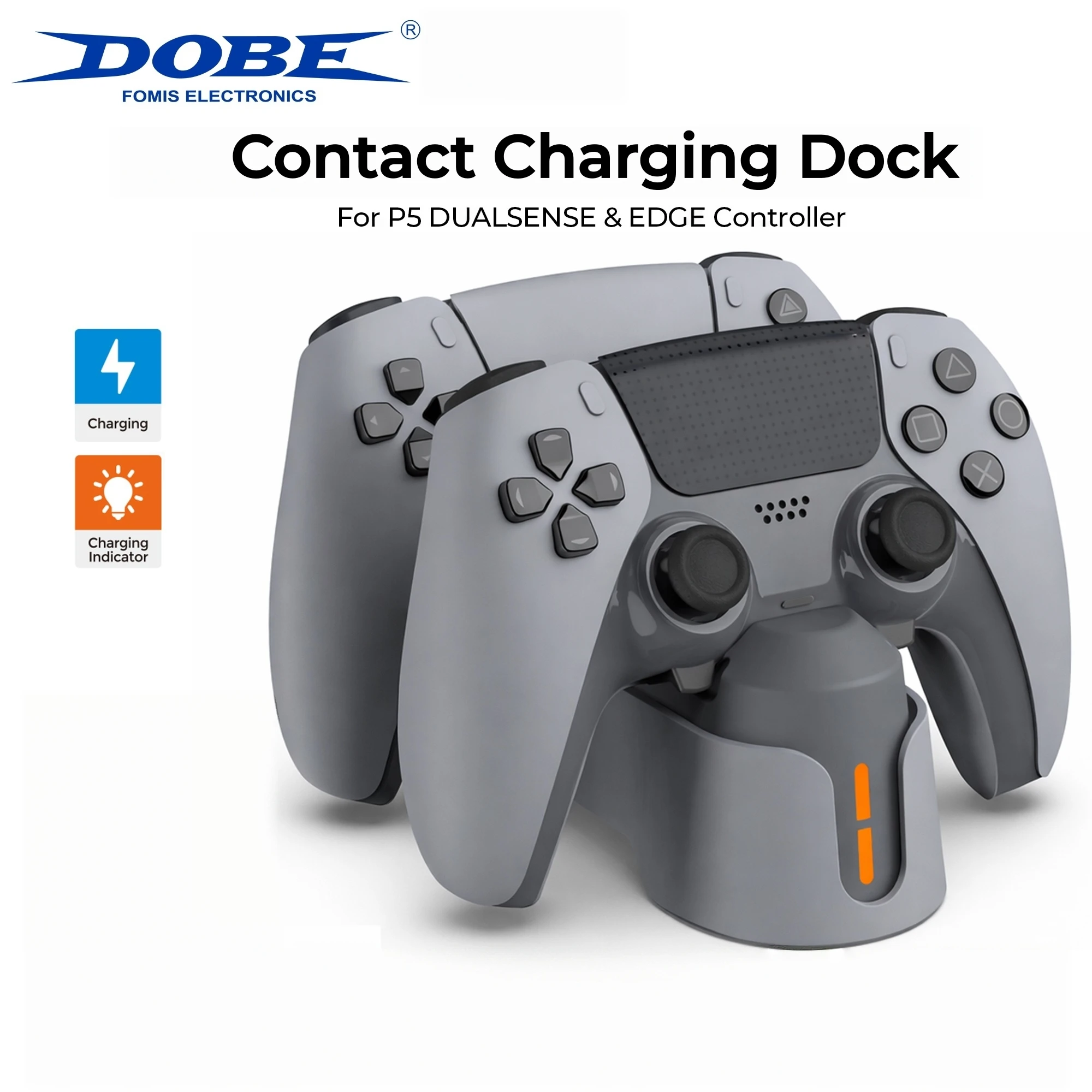 DOBE Contact Charging Dock for PS5 DualSense & Edge Controller – Dual Charger Station with Smart LED Indicator, Fast Charging St