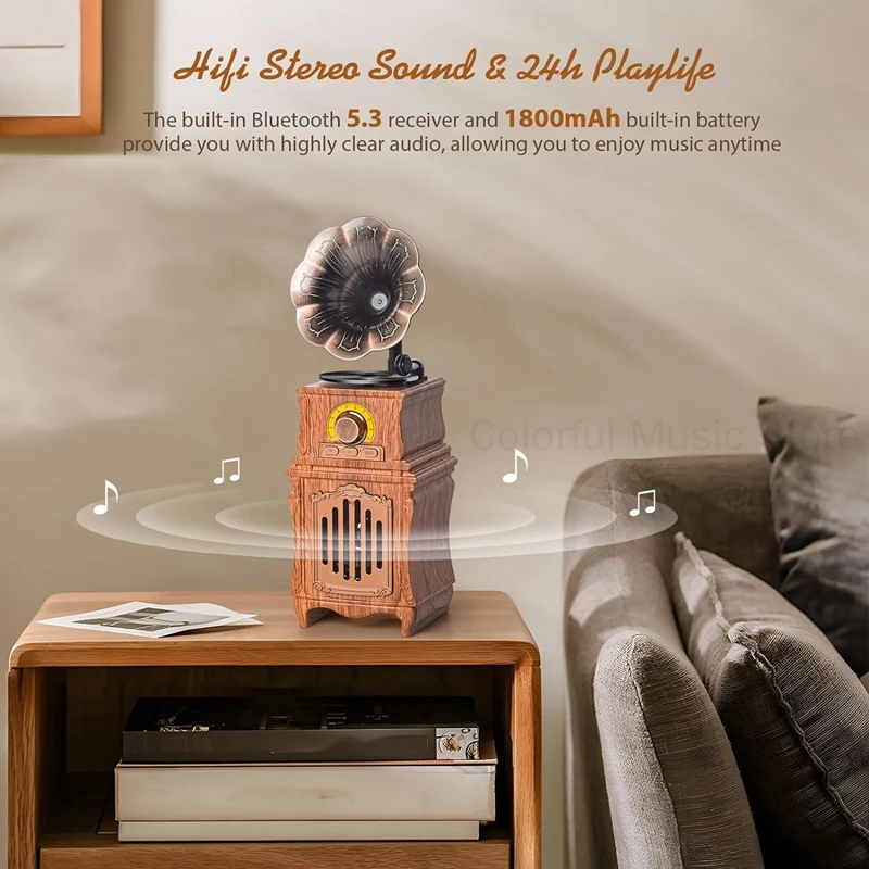 

Classic Morning Glory Shape Wireless BT5.3 Bluetooth Speaker Home Office Room Decor Vintage MP3 Player Outdoor Parties Voice Box