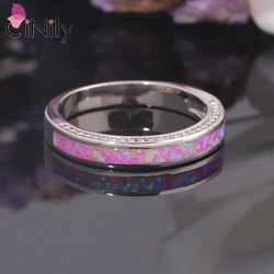 CiNily Minimalist Simple Created Pink Fire Opal Ring Silver Plated Unique Rings Fashion Jewelry Gifts for Women Girls Lovers