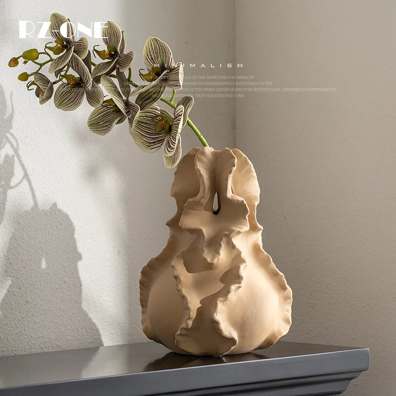 Wrinkled ceramic petal vase - home decor, tabletop floral arrangement, nordic style