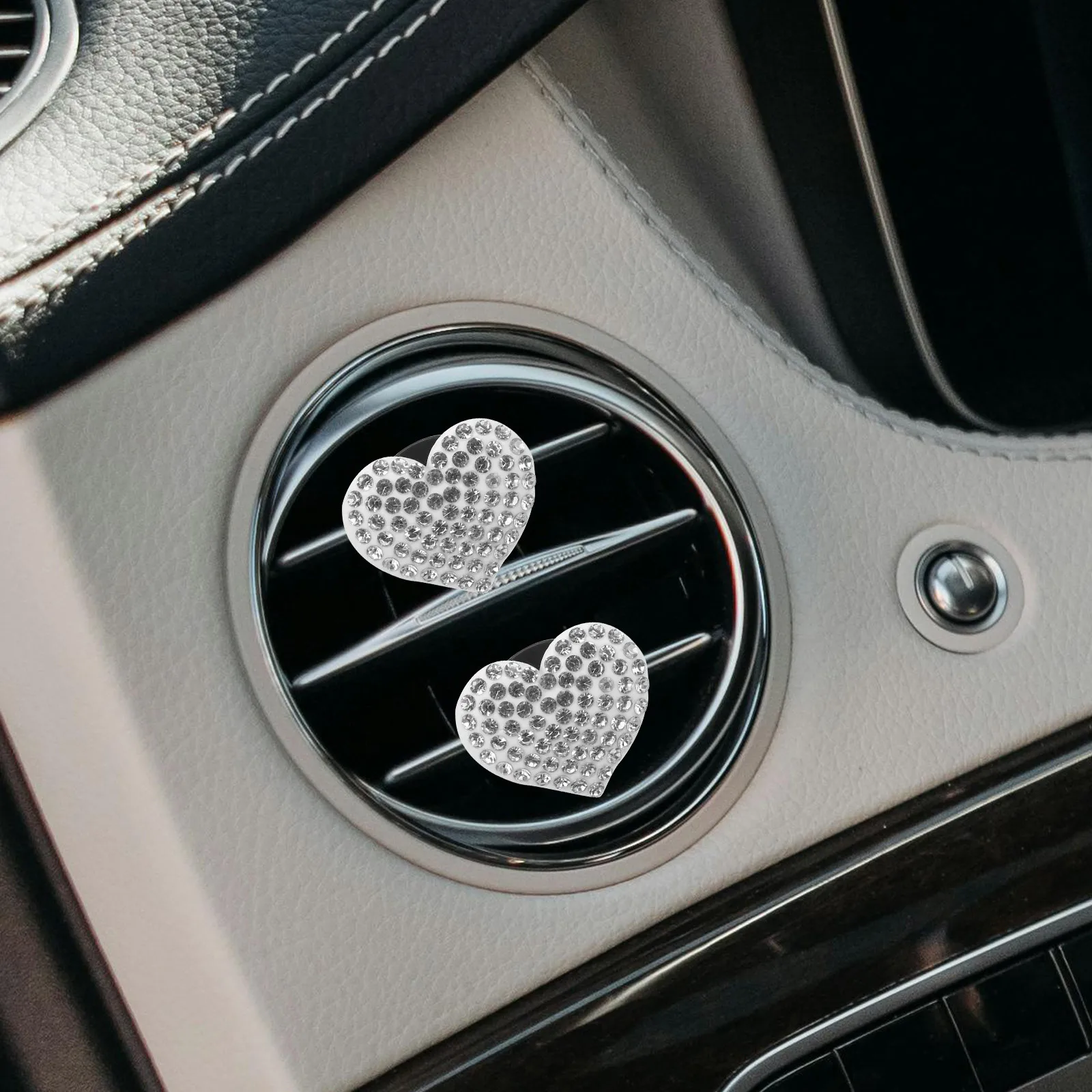 2Pcs Heart Vent Clips Rhinestone Car Air Freshener Clip Cute Auto Accessory Easy Install No Tools Required Interior Decor
