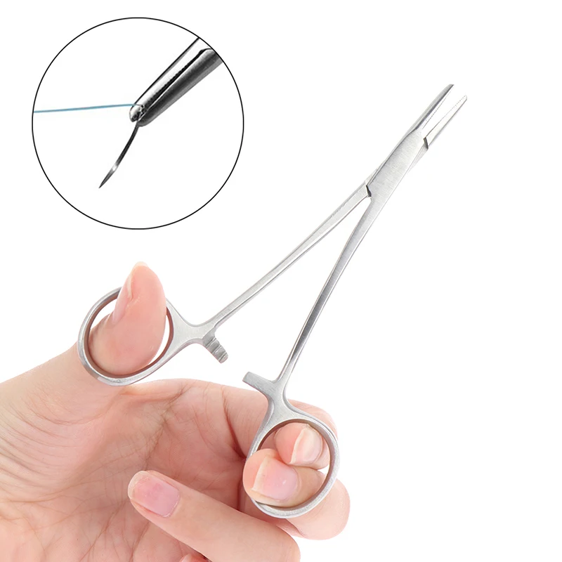 1PC 12cm Locking Forceps Curved Hemostat Stainless Steel Farm Tool Needle Clamp Suture Needle Holder Locking Handle Tool