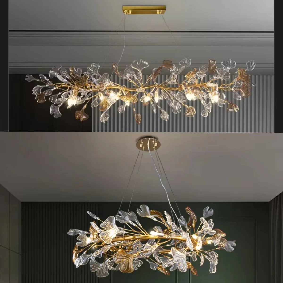 Nordic Crystal Branch Chandelier for Living Room Dining Room Round Glass Leaf Luxury LED Crystal Chandelier for Fast Delivery