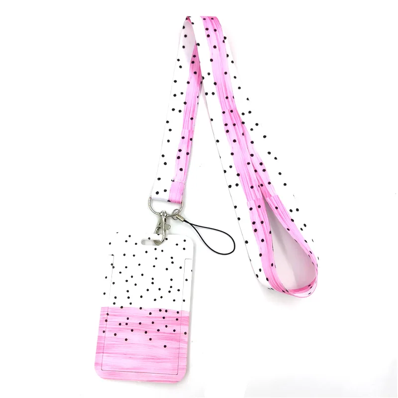 Pink Wave point Fashion Lanyard ID Badge Holder Bus Pass Case Cover Slip Bank Credit Card Holder Strap Card Holder