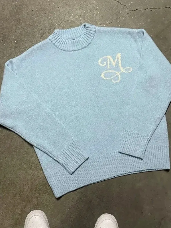 Y2K Street Style Letter Embroidered Knitwear Unisex Loose Versatile Casual Fashion Soft Acrylic Long Sleeve round Neck Sweater