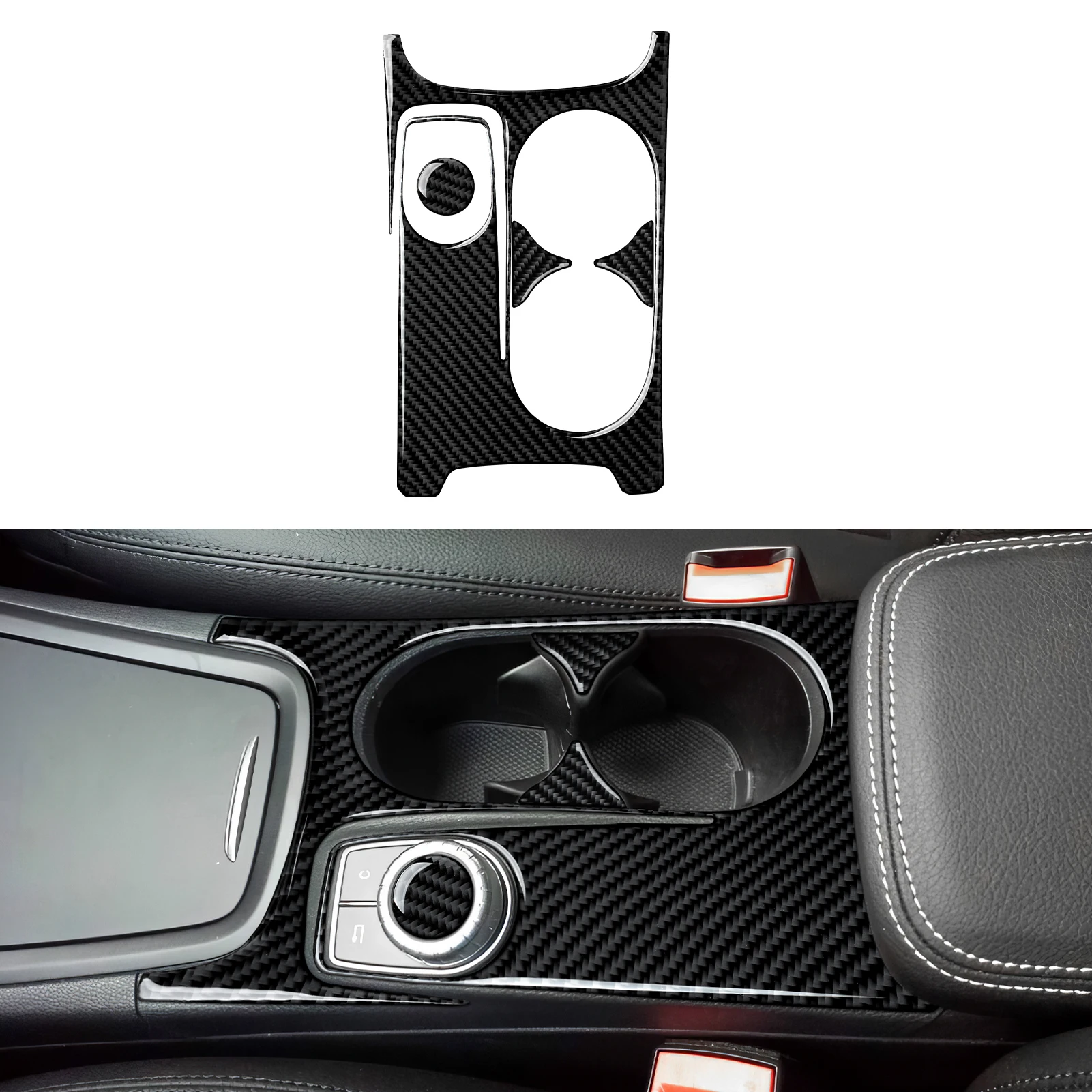 Getränkehalter-Panel für die Mittelkonsole des Autos. Kohlefaser-Zierleisten-Aufkleber. Für Mercedes Benz A-Klasse W176 B-Klasse W246 CLA C117 GLA X156.