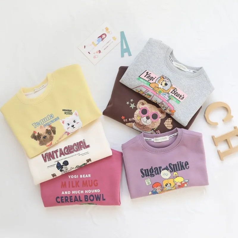 2024 Spring Girls Sweatshirts Cartoon T-shirts for Kids Long Sleeve Children Pullover Boys Sports Shirts Baby Tees Clothes