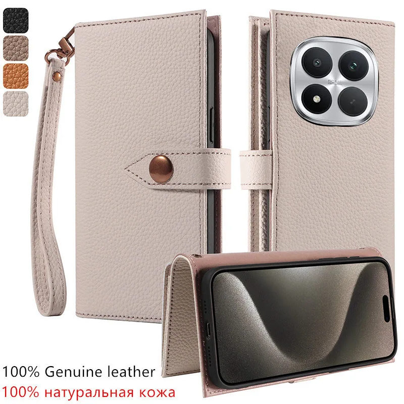 

Premium 100% Genuine leather card slot wallet Cover For Xiaomi Poco M8 Pro Poco M8 Magnetic button Fall prevention phone Case