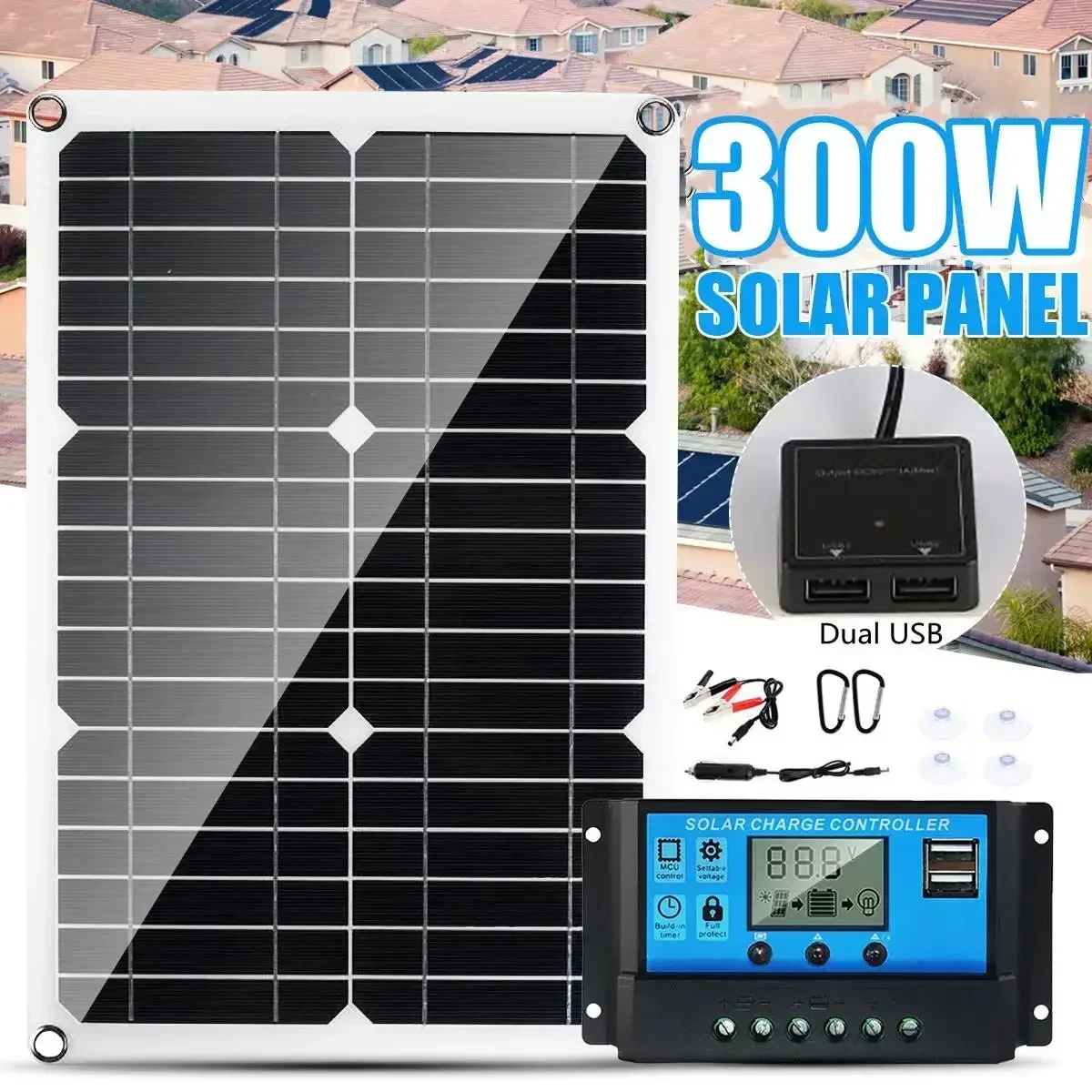 

BMAD 300W Solar Panel Kit Complete Dual 18/5V DC USB with 100A Solar Controller Solar Cells for Car Yacht RV Battery Charger