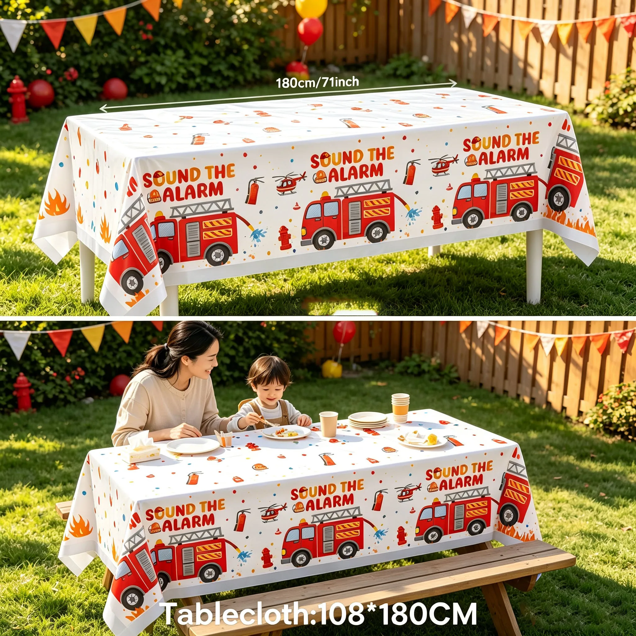 New Hot Sale Fire Truck Tablecloth Fire Engine Theme Table Cover Boys Kids Birthday Party Decor 1pcs