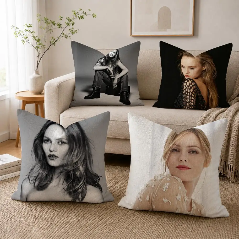 V-Vanessa Paradis-S Funda de cojín de lino con estampado de doble cara, funda de almohada para sofá, decoración nórdica para el hogar