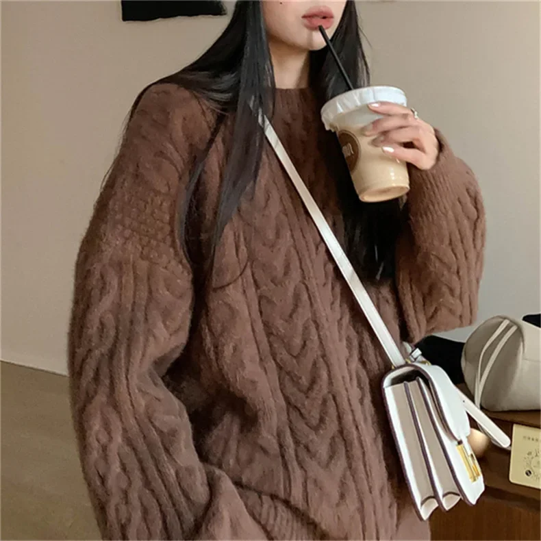 Vintage Oversized Pullovers Women Winter Clothing Pull Femme Thicked Warm Knitted Ribbed Sweater Tops Chic Korean Sueter Mujer