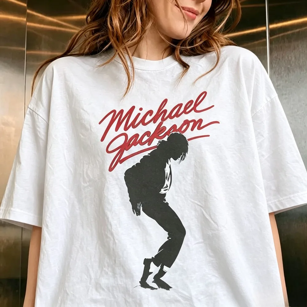 Michael Jackson Moonwalk Dance Shoes Vintage Graphic Printed T‑Shirt Pop Music Pure Cotton   Short Sleeve Streetwear Tees Unisex