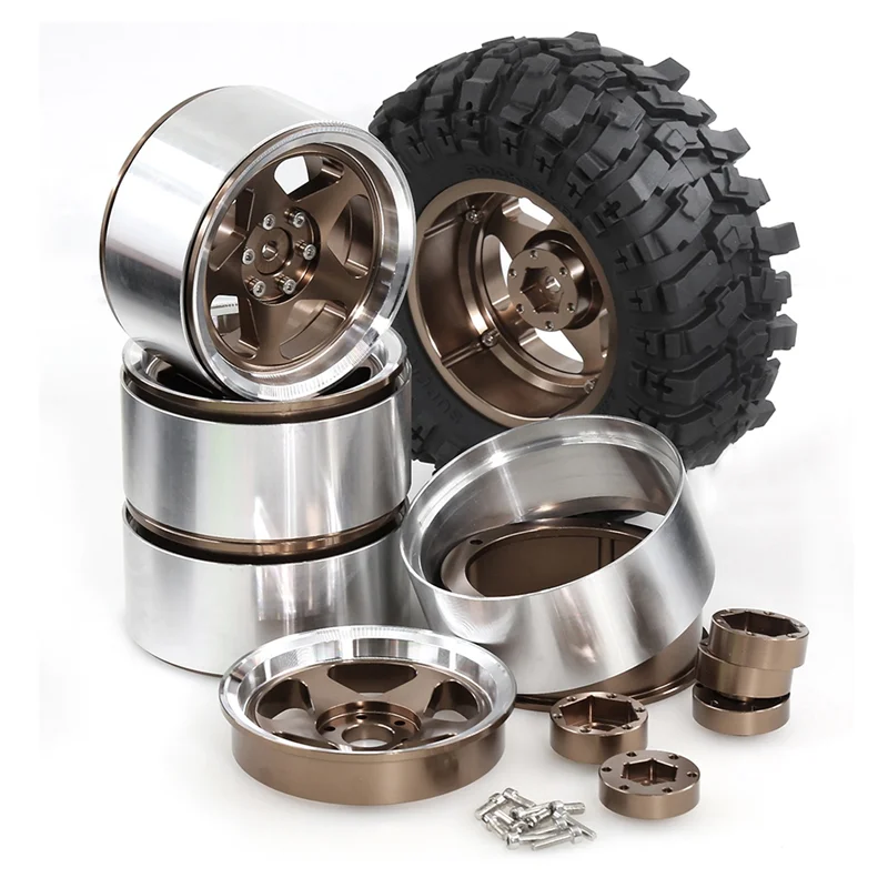 CABE-For RC Car 1/10 1/7 1/8 MK07 Wraith Ryft Compatible 4Pcs 2.6" 12/17MM Hex Changeable Beadlock Wheel Rim Set Negative Offset