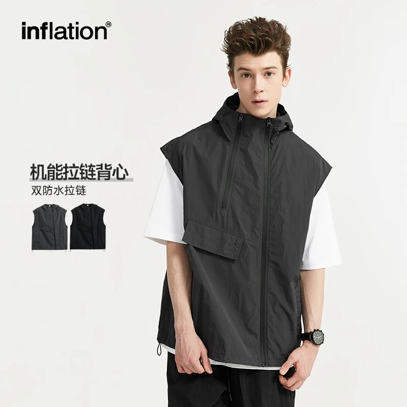 Oversize Vest Outdoor Sport Top Double Zipper Cargo Vest Spring Summer Trendy Lightweight Functional Hooded Sleeveless Jacket