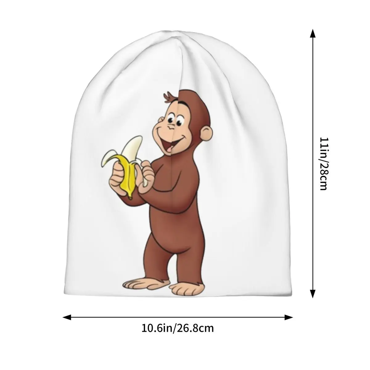 Cartoon Banana Brown Monkey Bonnet Hat Hip Hop Outdoor Skullies Beanies Hat Curious George for Men Women Summer Head Wrap Caps