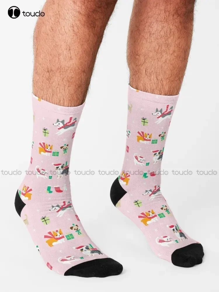 Happy Howlidays Holiday Christmas Seasonal Dogs Cats Pets Socks Gym Socks Personalized Custom Unisex Adult Teen Youth Socks