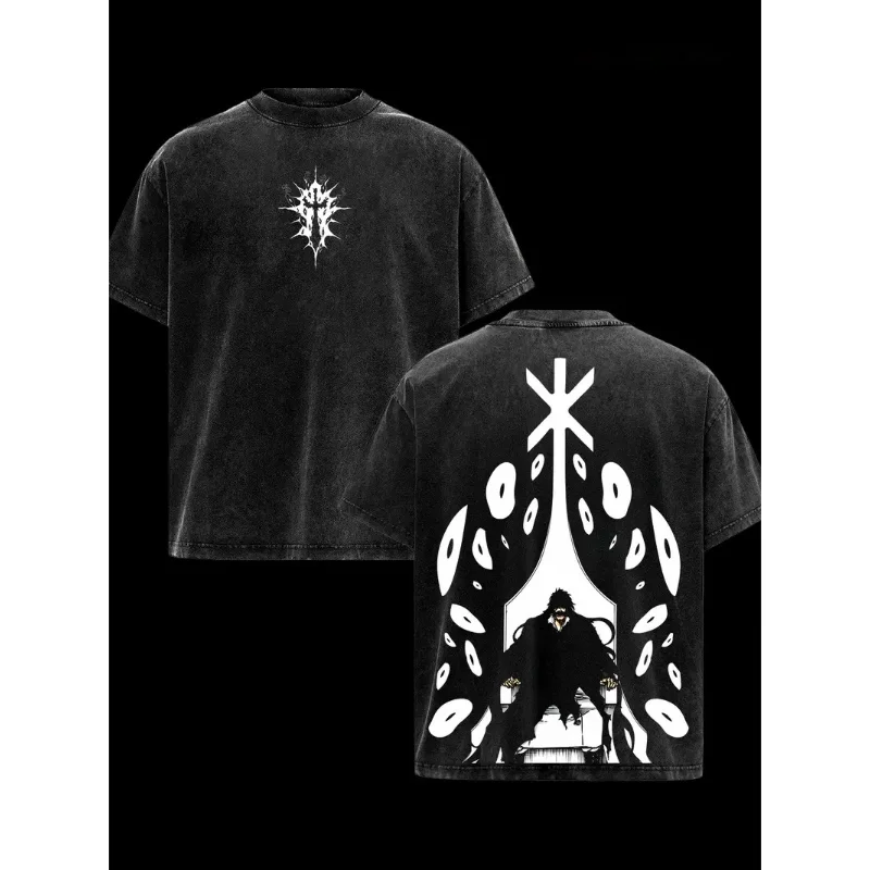 Yhwach Print T-shirt BLEACH Anime Clothing Men Short Sleeve Cotton Tshirts Vintage Washed Tee Harajuku Summer Oversized T Shirt