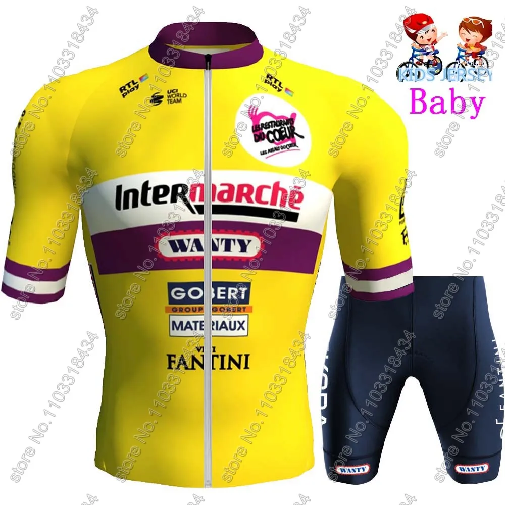 Kids Wanty Cycling Jersey 2024 Enfant Belgium Green TDF Set Boys Girls Cycling Clothing Children Bike Suit MTB Ropa Maillot