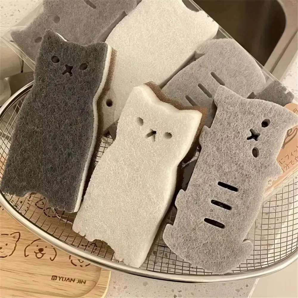 4 PCS Cat Kitchen Sponge Set Thick Durable Dishwashing Cleaning Tools Cute Cat Design, non-scatch scrubbers Sponge wipe