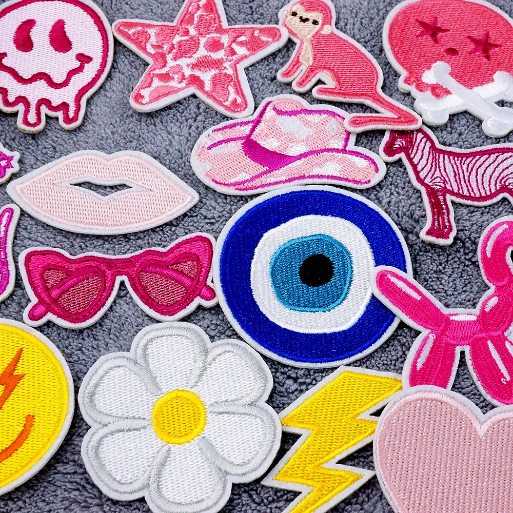 

Pink Sunglasses Yellow Lightning Patches Cloth Embroidered Applique Sewing Clothes Apparel Decoration Patch Iron on Stickers