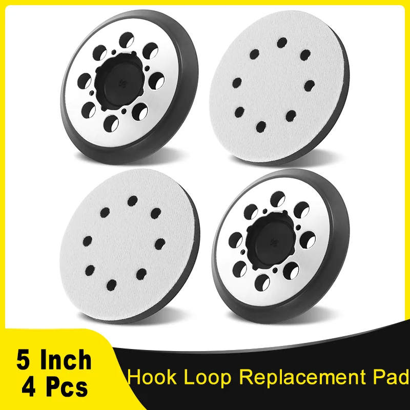 

4 Pcs 5 Inch 8 Holes Hook and Loop Orbital Sander Replacement Pad 8 Holwith Foam Interface Pad for Grinding Metal and Wood