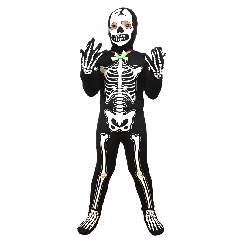 Ropa de Cosplay de Halloween para niños, disfraz de esqueleto luminoso negro para trajes de verano, ropa para niños