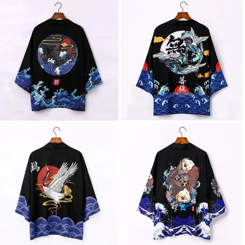 

Japanese Retro Harajuku Digital Print Kimono Men's and Women's Capes Home Casual Cardigan Nightgown Feather Weaving Summer