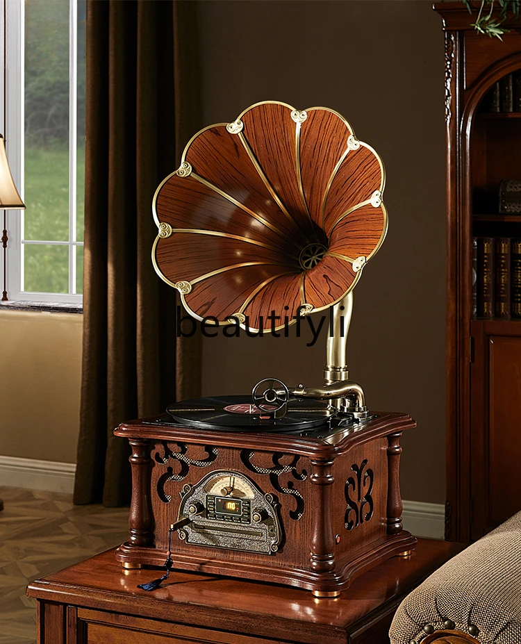 Light phonograph retro European living room antique audio solid wood CD vinyl integrated vinyl record player
