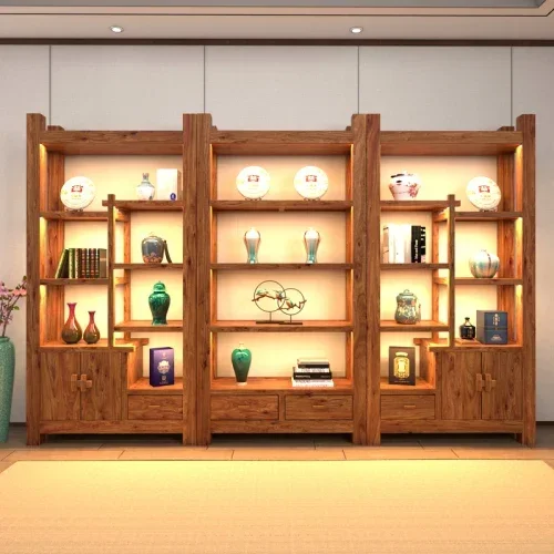 الخشب الصلب الصينية القديمة الدردار غرفة الشاي الشاي خزانة مكتب تخزين عرض رف الكتب التقسيم
