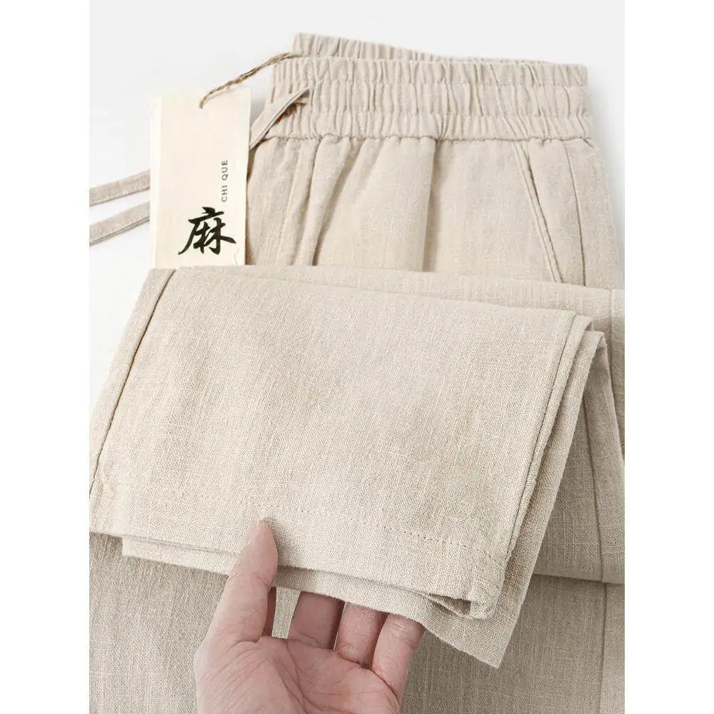 

High-End Linen Men's Cotton Linen Casual Pants Summer Thin Loose Large Size Straight Leg Long Pants Mid-Low Waist Style