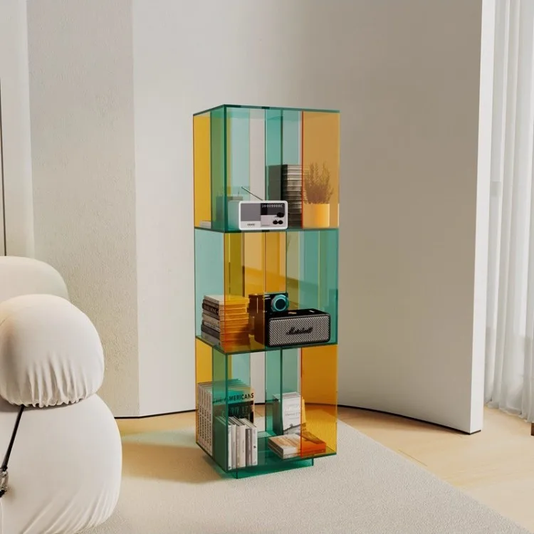 Light luxury household installation-free transparent bookcase, simple wind floor shelf, sofa display, storage bookshelf against