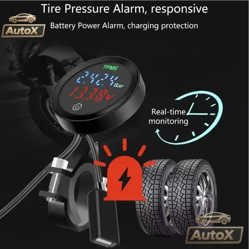 ACCEO K33 TPMS Motocicleta Com QC 3.0 Carregamento Rápido Saída USB Pneu Pressão de Ar Temperatura MoSystem Touch Screen