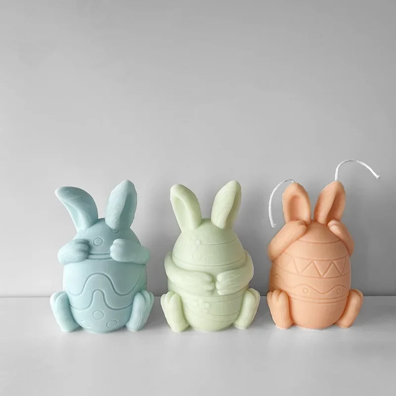 Easter Egg Bunny Candle Silicone Mold 3D Cute Rabbit Head Aroma Soap Plaster Resin Mould Candle Making Supplies Home Decor