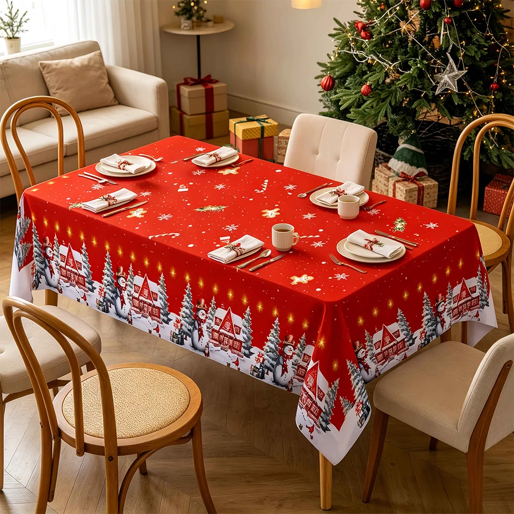 Christmas Tablecloth Rectangle, Christmas Decorations For Home Snowman Table Cloth Festival, Suitable for Parties/Dinners