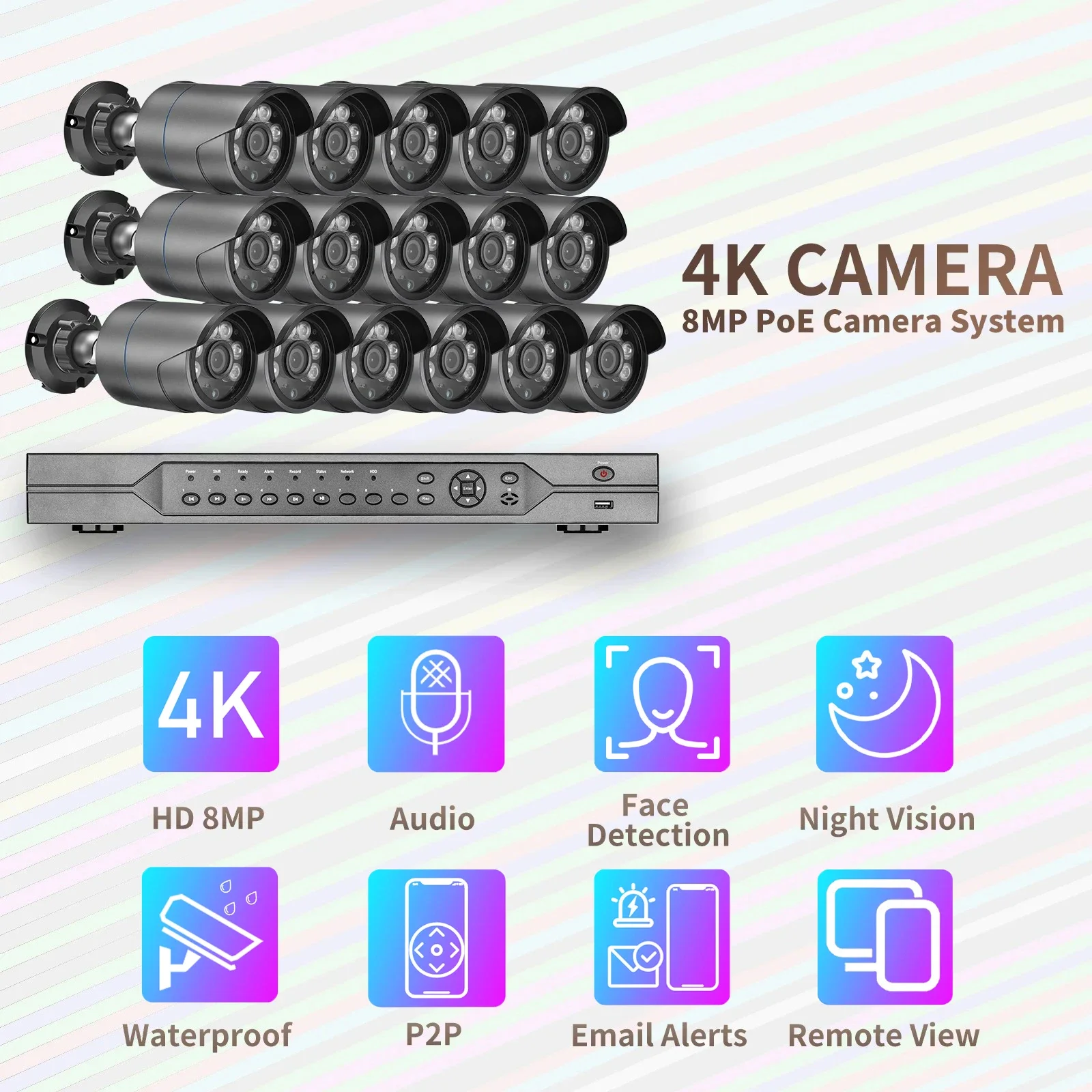 

Gadinan 16-канальная 4K HD IP-камера, набор H.265, 8 МП, NVR, комплект видеонаблюдения для наружного обнаружения лиц, цветная камера ночного видения, домашняя камера видеонаблюдения