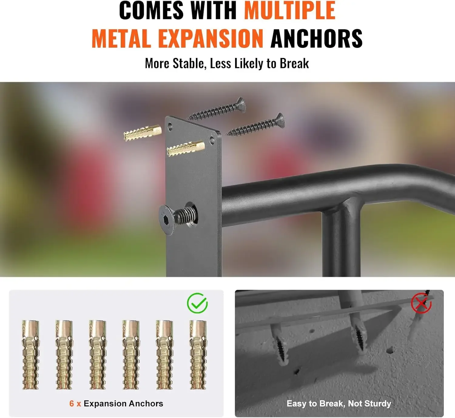 Handrails for Outdoor Steps, 29" Length Wall Mount Safety Railings for 1-3 Steps, U-Shaped Handrail