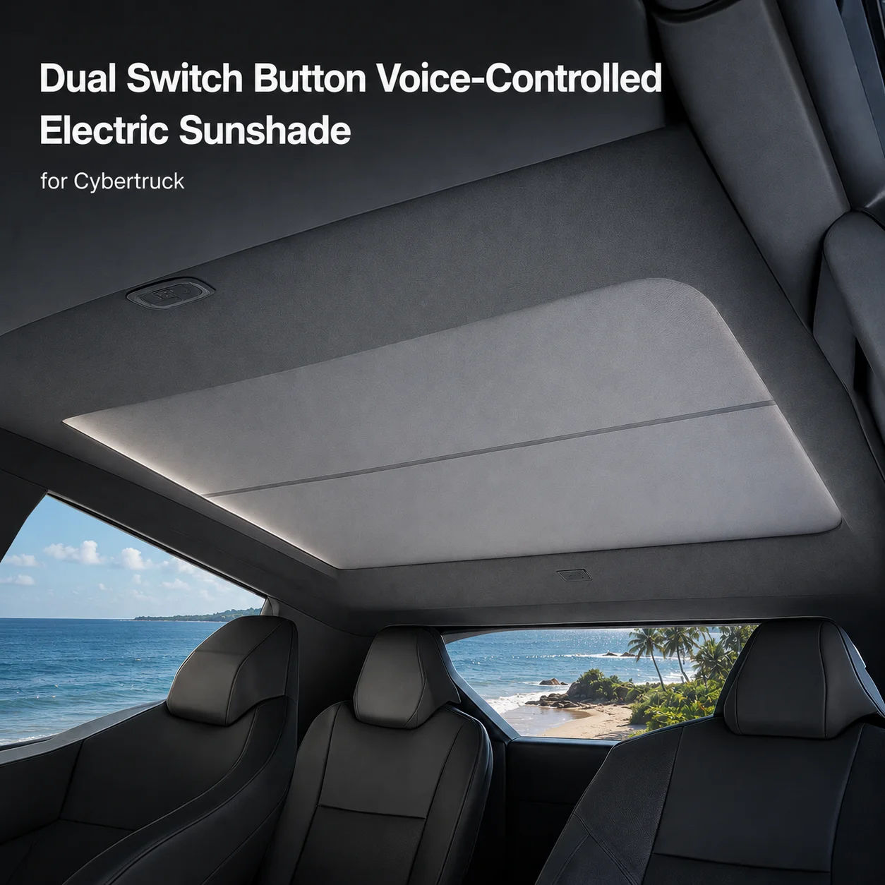 Power Roof Sunshade Voice Control RGB Ambient Light UV Protection Electric Sunroof Blind Dual Button for Tesla Cybertruck 2024
