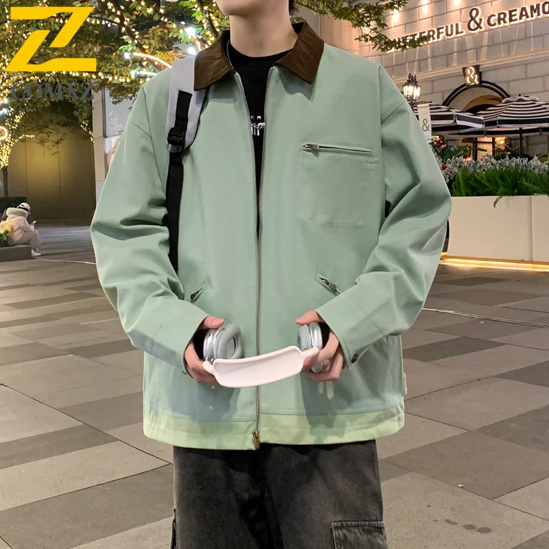 

COMXZ Мужская куртка Универсальная уличная ветрозащитная мотоциклетная куртка однотонная легкая осенняя новая одежда с воротником-стойкой