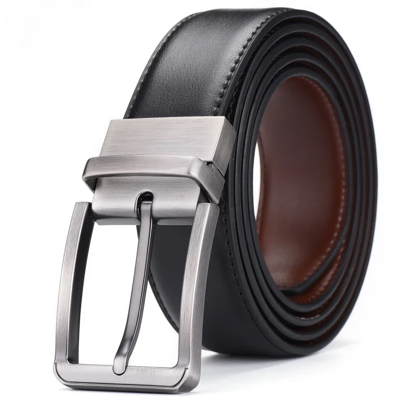 Men's Genuine Leather Belt Business Double-sided Pin Buckle Belt for jeans Casual Leather Cowskin Belt