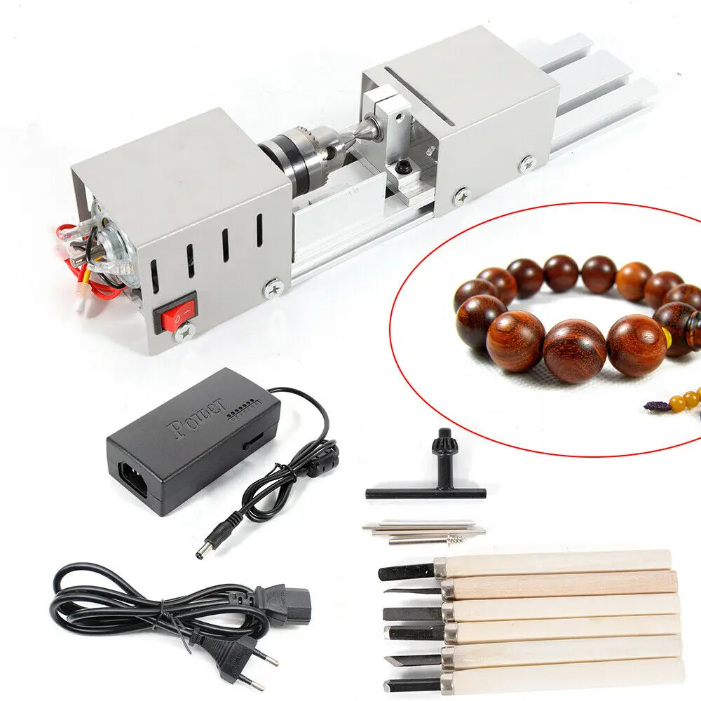 100W Mini Lathe Beads Polishing Buffing Machine Wood Lathe Machine DIY Woodworking Miniature Buddha Pearl Grinding Rotary Tool