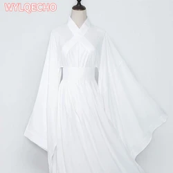 Hanfu vestido feminino chinês antigo hanfu cosplay traje branco preto forro dentro 2 pçs hanfu palco dança vestido feminino
