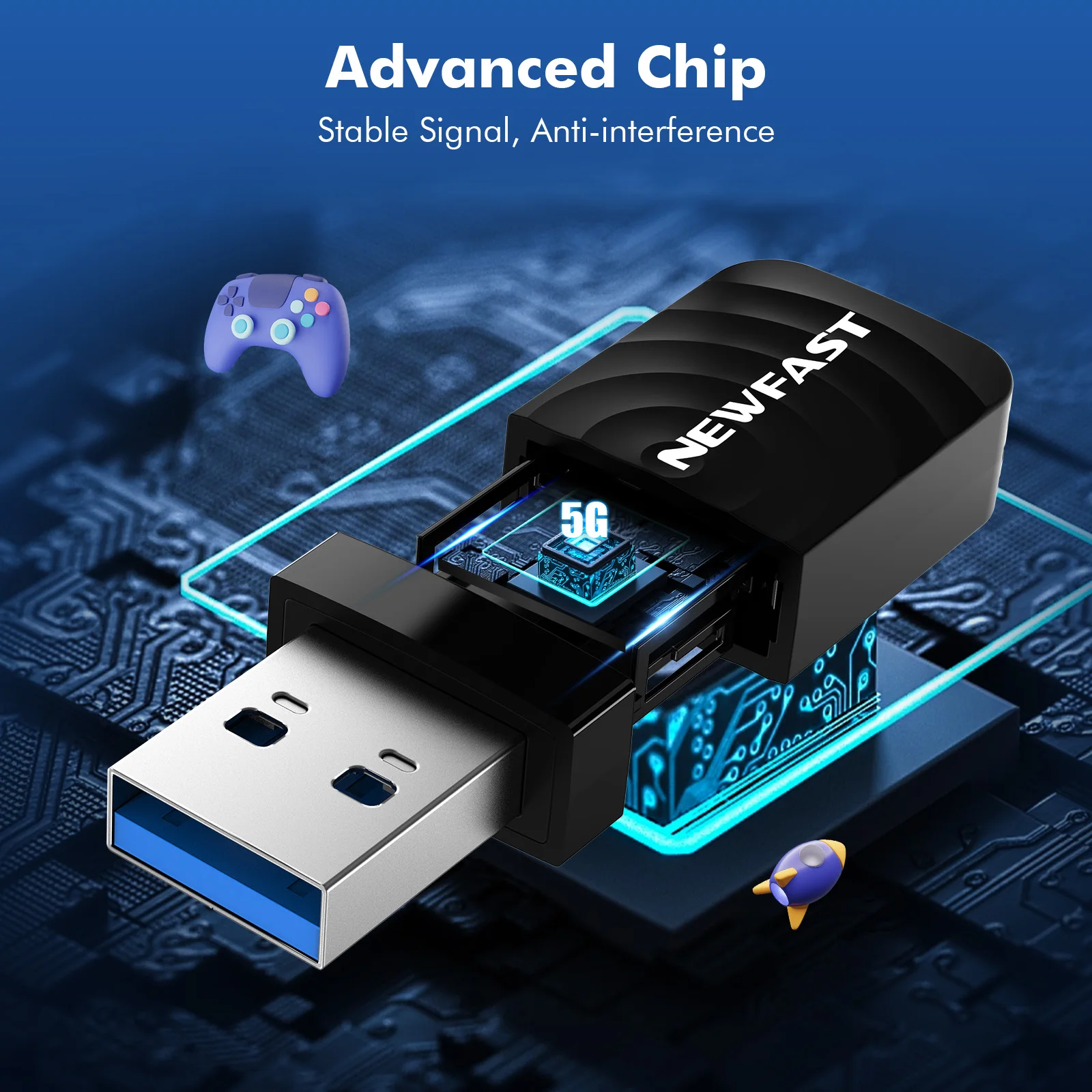 Newfast 1300Mbps USB3.0 Wi-fi Adapter 2.4GHz+5.8GHz Network Card RTL8812CU WiFi Receiver 2*2dBi Antenna  Windows 8/8.1/10 Mac