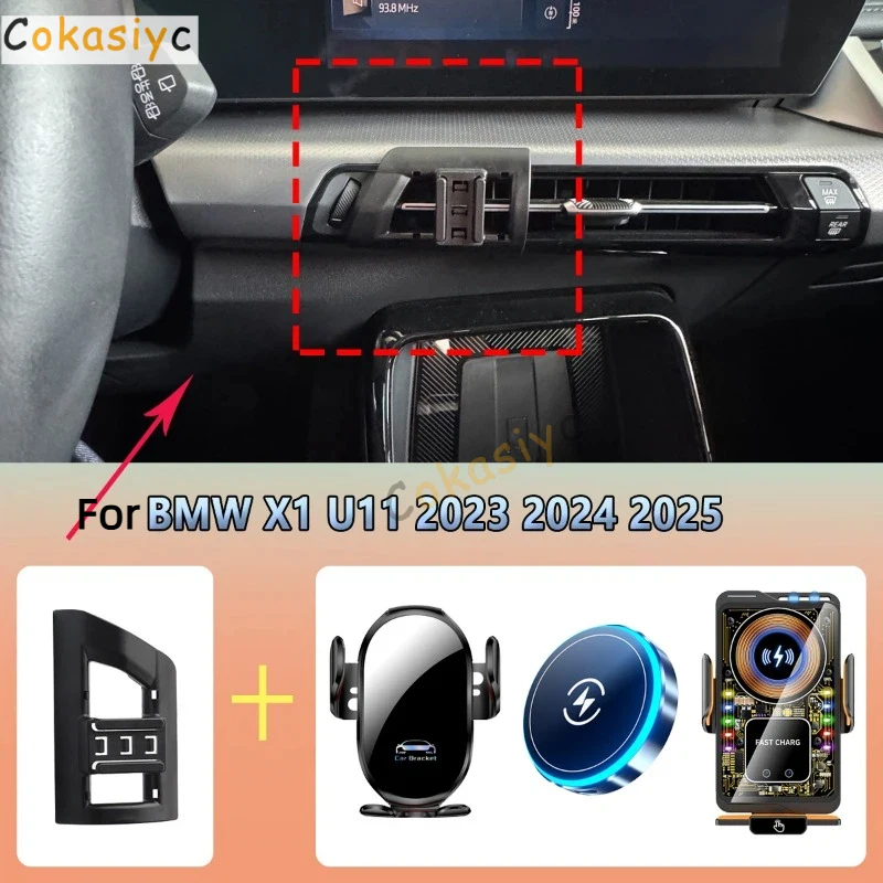 Suporte de Telefone para Carro para BMW X1 U11 2023 2024 2025 com Carregamento Magnético Sem Fio e Sensor Automático - Acessórios para Montagem de Cel