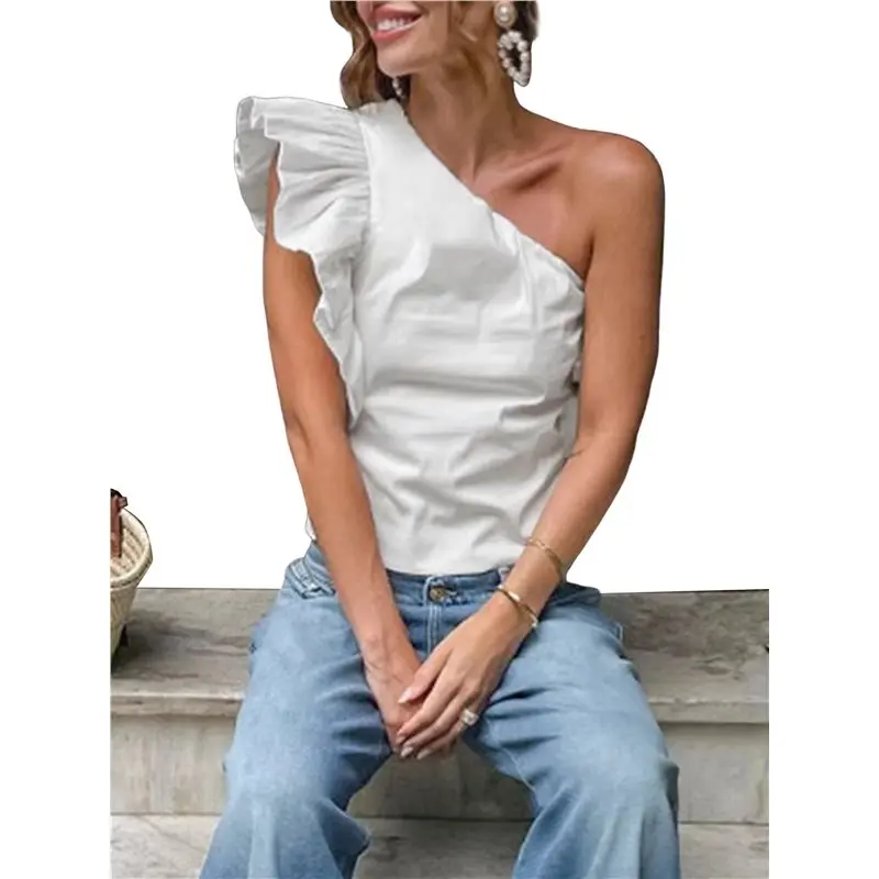 

CYL-Женские шелковые топы с открытыми плечами, повседневные блузки с коротким рукавом и асимметричным вырезом из сатина