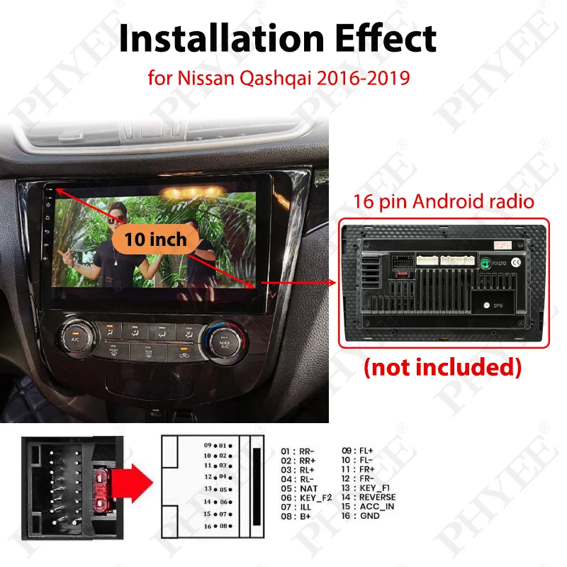 Dashboard Panel Frame for Nissan Qashqai 2016-2019, Radio Wiring Harness Adapter, CAN Bus Decoder, for 2DIN 10\