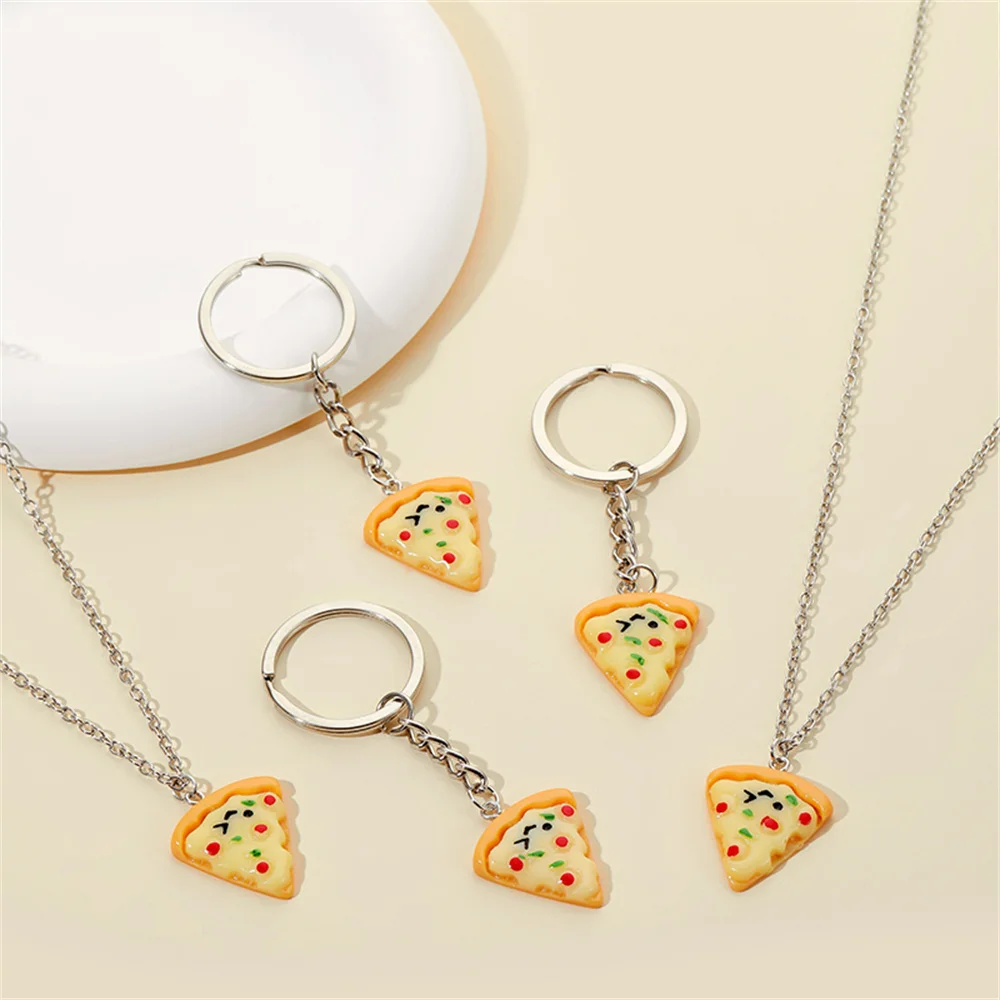 Cute Pizza Pendant Necklace for Women Vintage Pizza Shape Adjustable Necklace Best Friend Charms Keychain Jewelry Gift