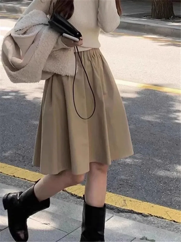 กระโปรงทรงเอเอวสูงยางยืดลำลองสำหรับผู้หญิงไซส์ใหญ่ กระโปรงทรงเอ midi ช่วยให้ดูผอมเพรียว สไตล์เกาหลี เหมาะสำหรับใส่ไปทำงานในช่วงฤดูร้อน