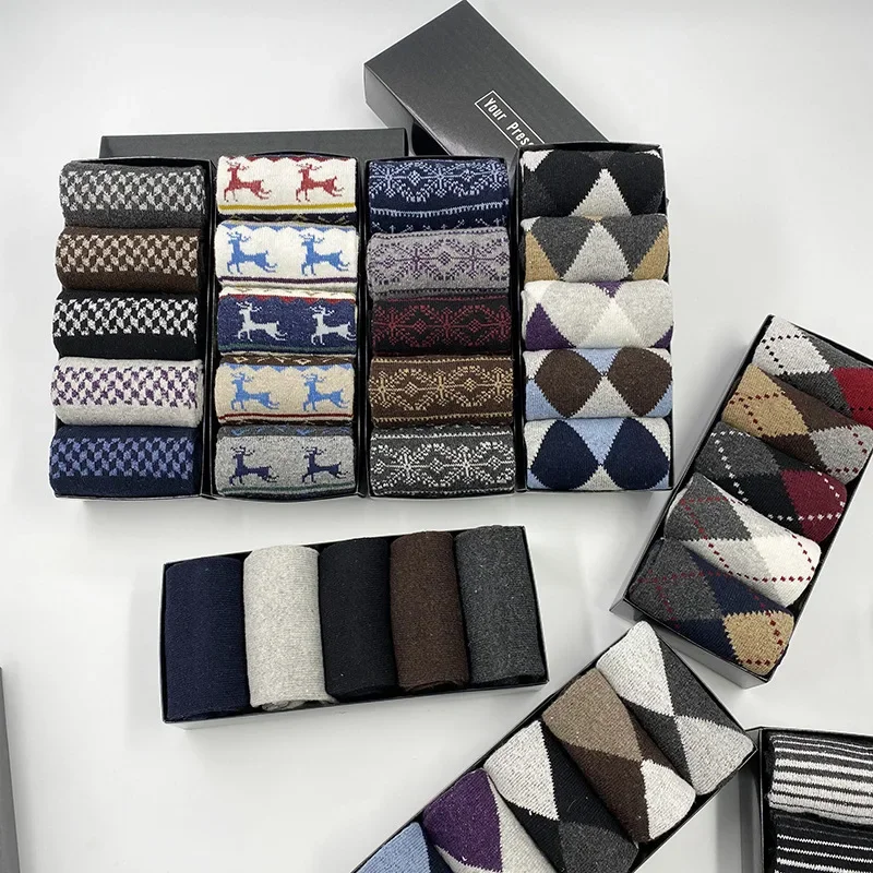 

Box Gift Fashion High Quality 5 Pairs/lot Casual Cotton Male Boy Socks Business Keep Warm Men's Socks