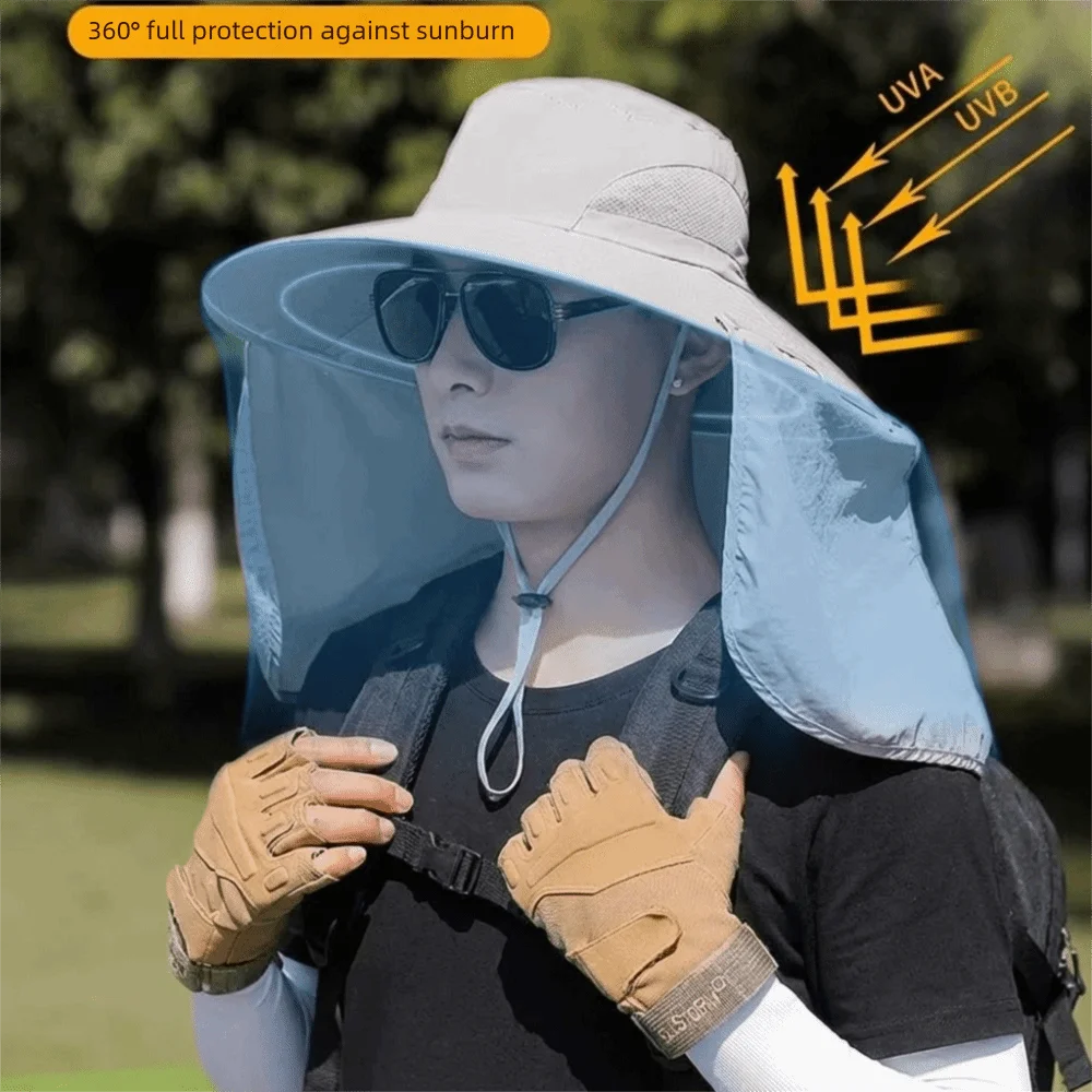 UV Protection Sun Protection Hat Quick Drying Removable Flap Summer Sunscreen Cap Waterproof Adjustable Chin Rope